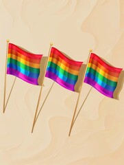 Fototapeta premium Three rainbow flags on a stick
