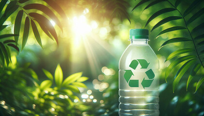 Recyclable plastic water bottle in nature