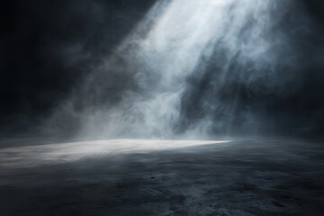 Light in a dark concrete floor with smoke background for display product.