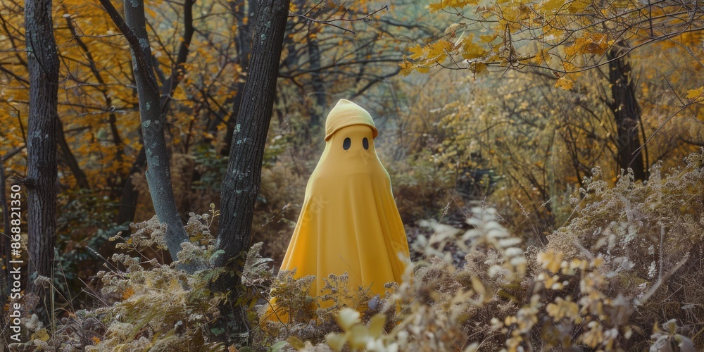 Canvas Prints person in yellow cloak in woods