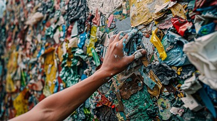 Naklejka premium A hand thoughtfully repurposing old materials into upcycled art