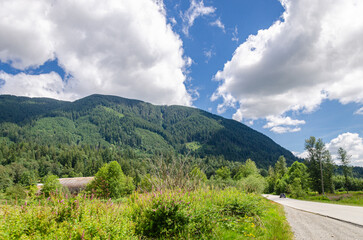 Fototapeta premium Spectacular view of Fraser Valley countryside around Mission, BC, Canada