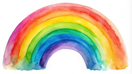Obraz premium Whimsical watercolor rainbow element isolated on a clean white background, featuring soft brush strokes and vibrant colors, adds a touch of magic to designs.