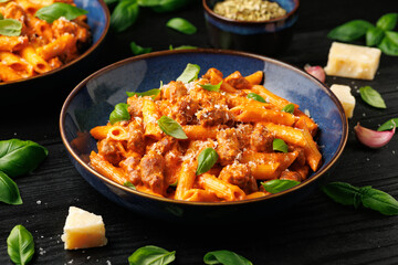 Homemade sausage and fennel pasta with cream tomato sauce