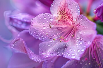 Fototapeta premium A detailed shot of a flower with tiny water droplets glistening on its petals, perfect for use in lifestyle and still life photography