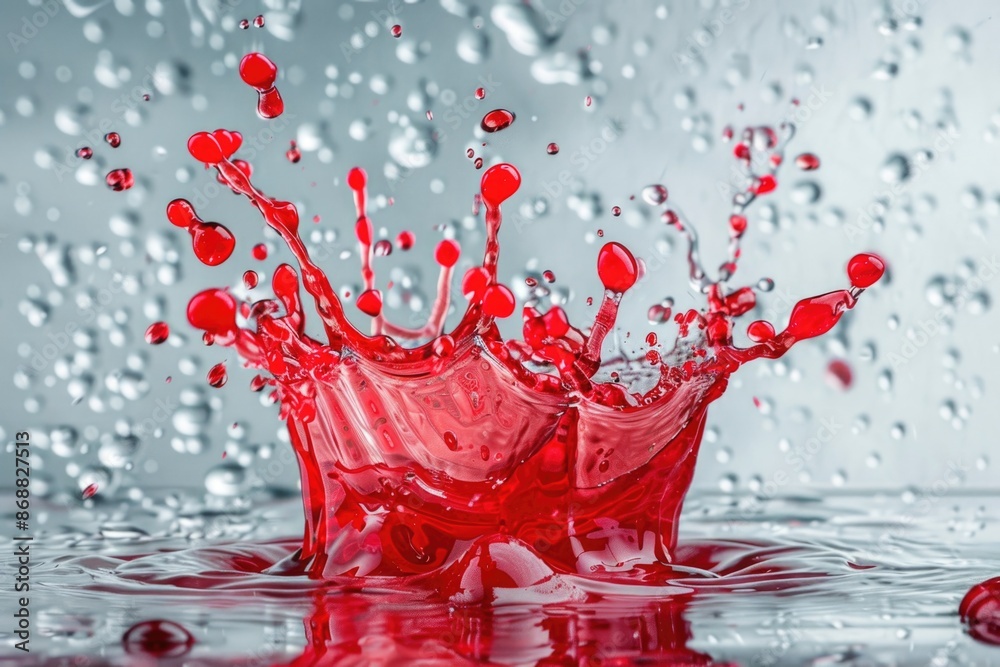 Poster a drop of red liquid creates a ripple effect on the calm water's surface