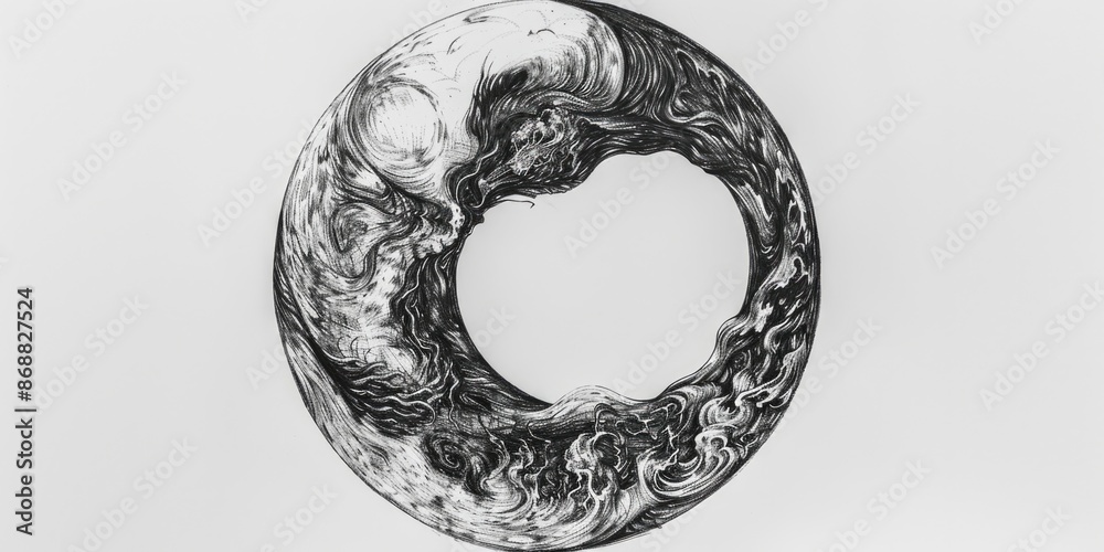 Poster A simple black and white drawing of a circular object