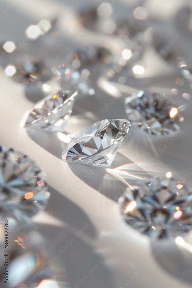 Poster a cluster of sparkling diamonds arranged on a clean white background