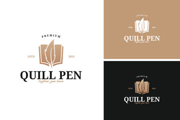 Notes book and quill pen logo design vector illustration template idea