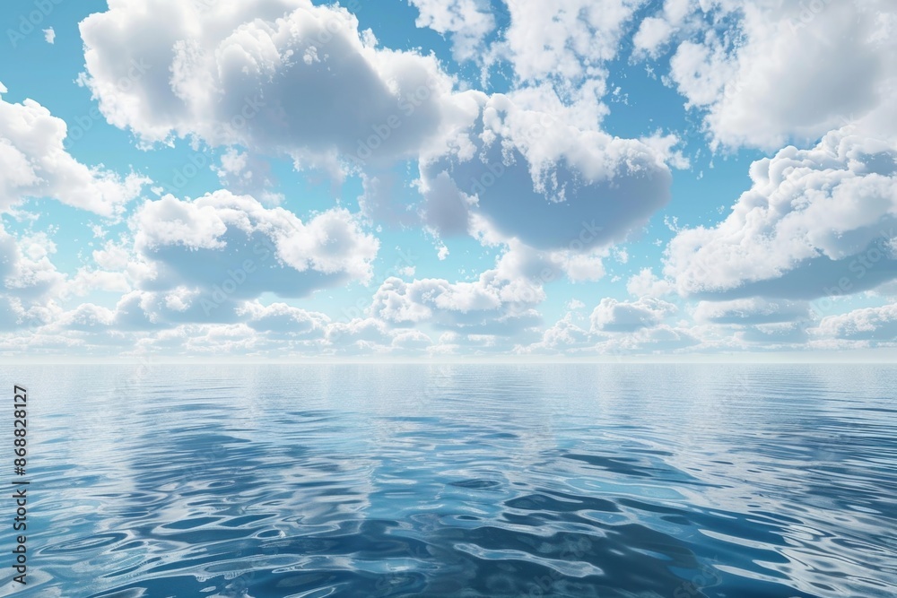 Aufkleber A serene ocean scene with fluffy clouds in the sky, great for use as a background or for representing calmness