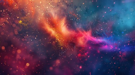 Obraz premium This image depicts a mesmerizing, colorful nebula swirling amidst a backdrop of vibrant stars, showcasing a blend of warm and cool tones, symbolizing cosmic beauty and mystery.
