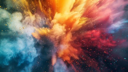 This image captures an explosion of vibrant colors in a dynamic abstract form, expressing energy and creativity, with hues of red, yellow, blue, and pink blending seamlessly.
