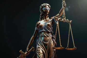 A symbol of morality and fairness, Lady Justice holds a sword, representing the pursuit of truth and justice