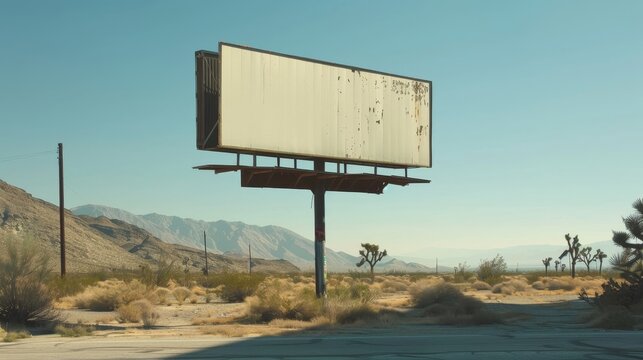 Empty billboard in desert landscape near road wallpaper background