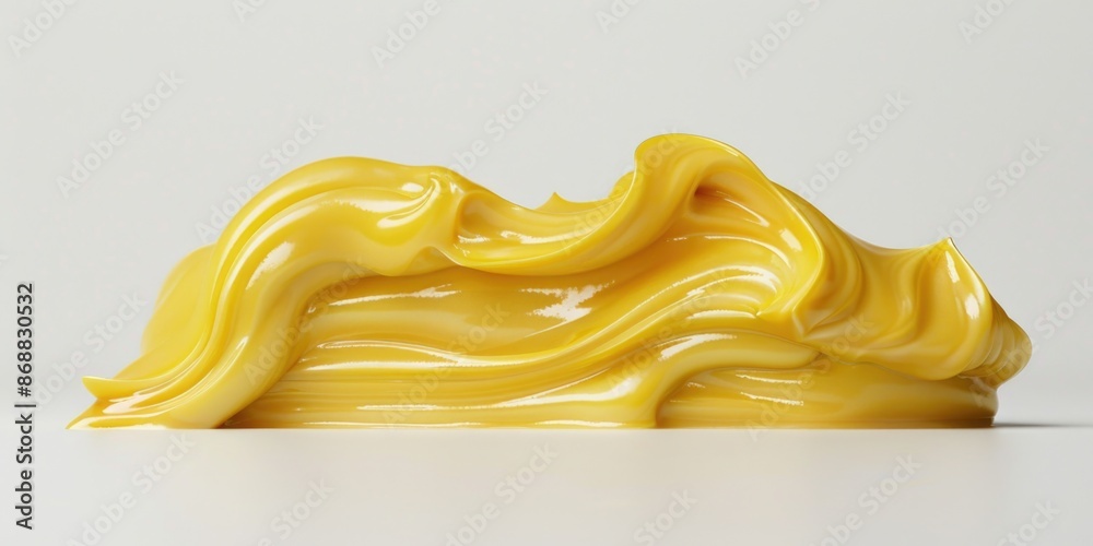 Poster a close-up view of a bright yellow object sitting on a clean white surface