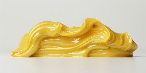 A close-up view of a bright yellow object sitting on a clean white surface