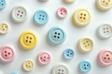 A collection of brightly colored buttons arranged on a clean white surface, ideal for showcasing products or promoting colors