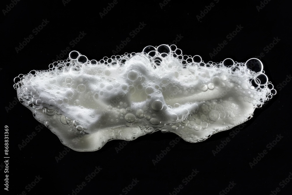 Poster Close-up shot of soap bubbles floating on a dark surface, ideal for use in educational or scientific contexts