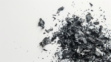 A pile of crushed up black and white papers on a surface
