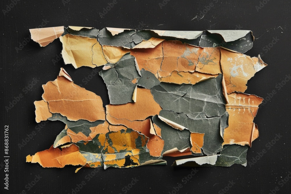 Poster a close-up shot of a torn paper fragment lying on a black background