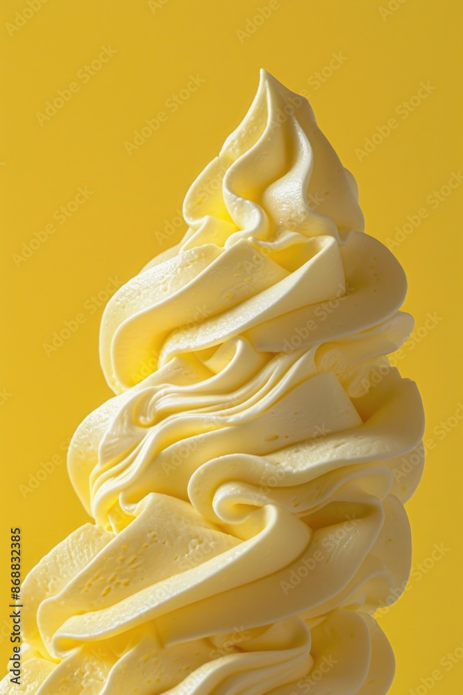 Poster A close-up shot of an ice cream cone on a bright yellow background, perfect for use in food-related contexts