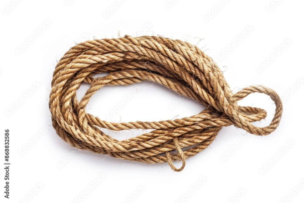 Poster A close-up view of a rope resting on a white surface, ideal for use in graphic design or illustration projects