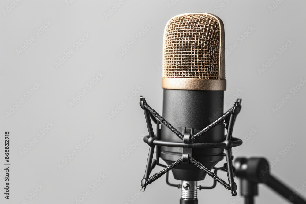 Aufkleber close-up shot of a microphone on its stand, ready for use