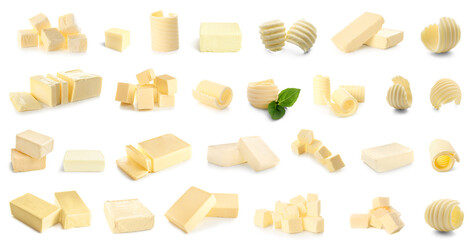 Set of fresh butter on white background