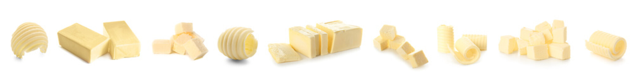 Set of fresh butter on white background