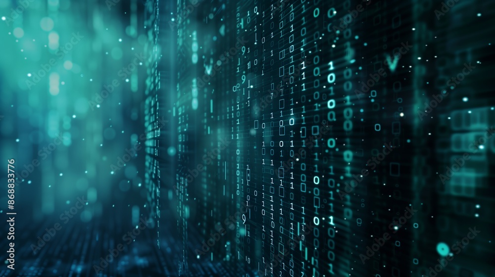 Poster binary code streams and intricate digital elements form a dynamic, futuristic tech-themed background
