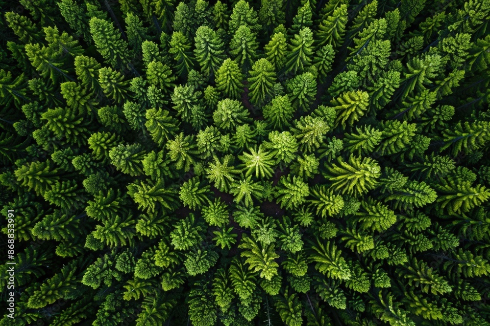Poster aerial view of a single pine tree standing tall in its surroundings