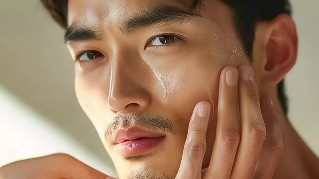 asian man washing face