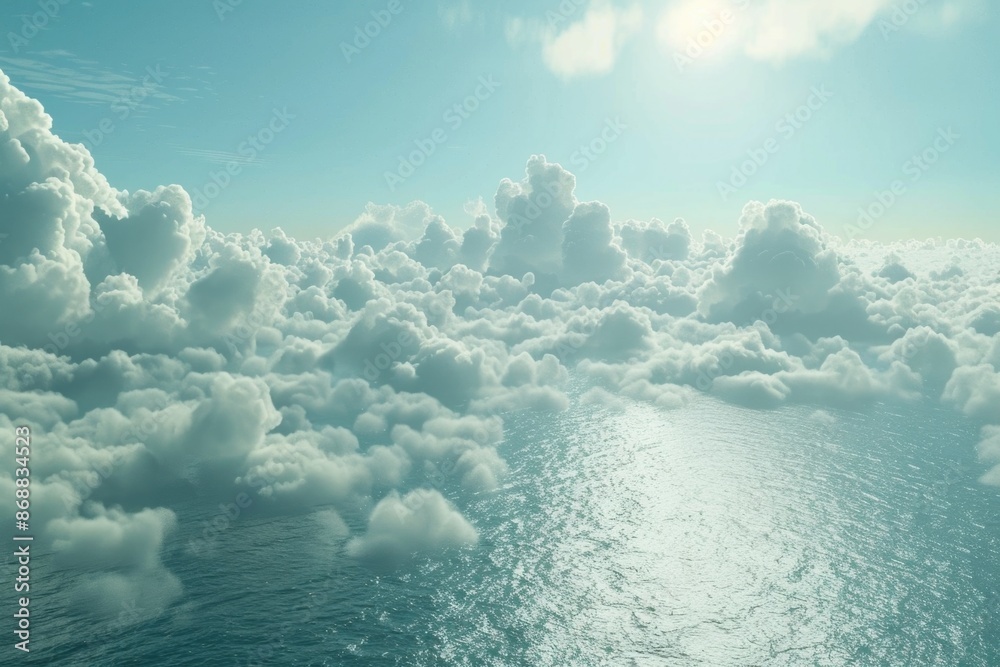 Poster View of the ocean and clouds from an airplane window
