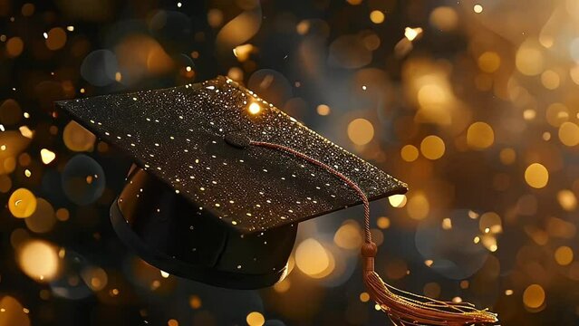 Graduation cap with confetti background - graduation day celebration concept for happy graduates