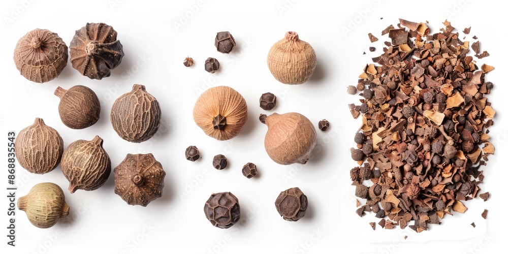Poster a collection of various nuts and seeds arranged on a white surface