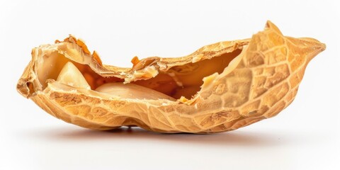 A single peeled peanut sitting on a white surface