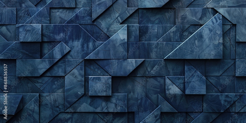 Poster A blue wall with a unique triangular pattern