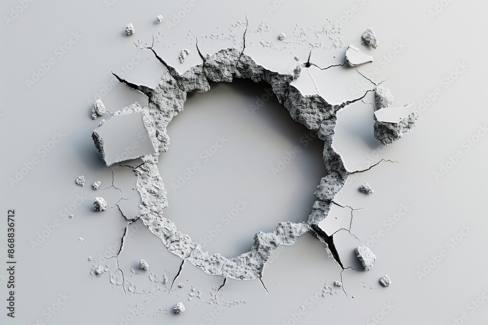 Poster a close-up shot of a wall with two holes in it, suitable for use in scenes where walls are damaged o