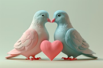 Two birds holding a heart in their beaks