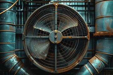 Obraz premium A big fan is installed inside a building, providing air circulation