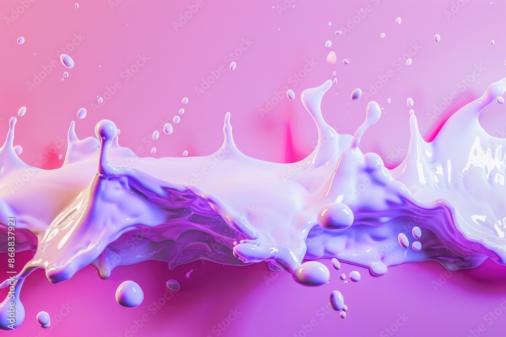 Poster a close-up shot of a liquid splash on a pink surface, great for use in beauty or science-related con