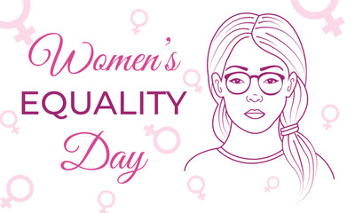 Banner on Women's Equality Day in the USA. portrait of a girl with the signs of Venus in the background