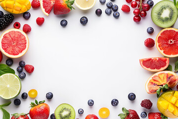 Fresh Fruit Border on White Background