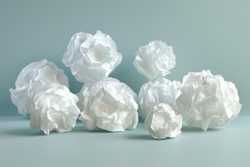 Close-up of white paper flowers arranged on a table, great for decorating and creative purposes