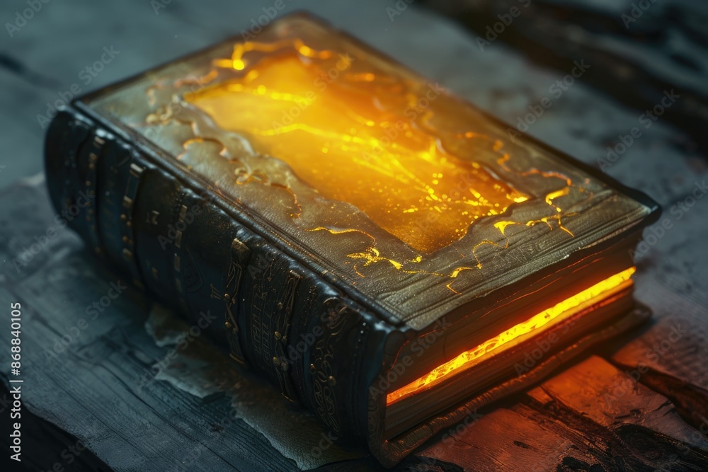 Poster An old book with a mysterious glowing light emanating from within