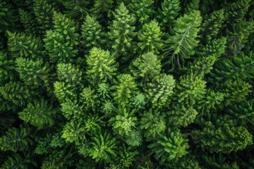 Fototapeta premium Aerial view of a forest with lush green trees, perfect for landscape or nature-themed projects