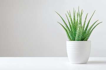 Aloe Vera in Pot on White Table Front View
