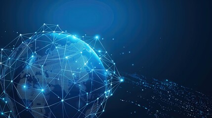 A digital representation of the Earth showcasing global connectivity through illuminated network lines in a futuristic blue theme.