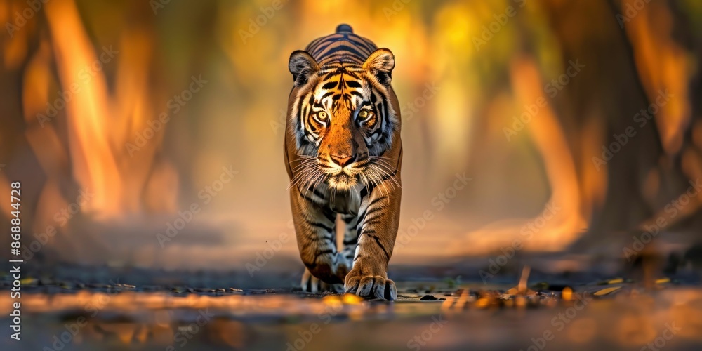 Wall mural Majestic Tiger Walking in the Forest. Generative ai