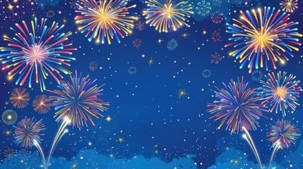 A dazzling display of colorful fireworks lighting up the night sky. The image captures the celebratory essence of fireworks with vibrant bursts.